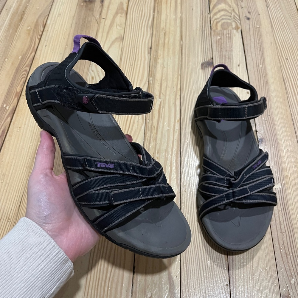 Teva Tirra Sport Sandals Womens 9 Black Purple Strappy Hiking Outdoor 4266